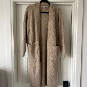 Weekend Stories Long Open-Front Ribbed Cardigan - Taupe